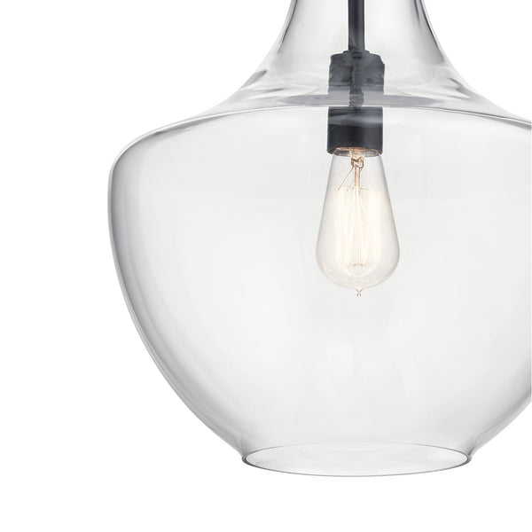 Vance 14" One Light Pendant, Clear Glass / Black