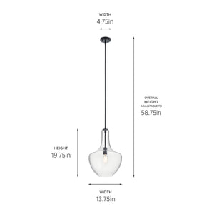 Vance 14" One Light Pendant, Clear Glass / Black