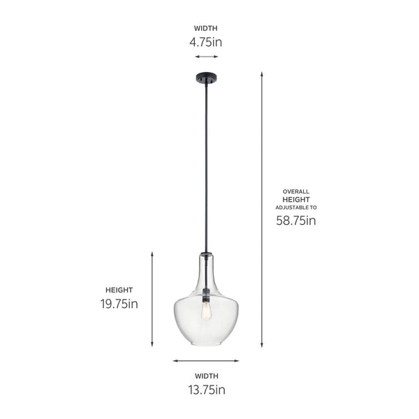 Vance 14" One Light Pendant, Clear Glass / Black