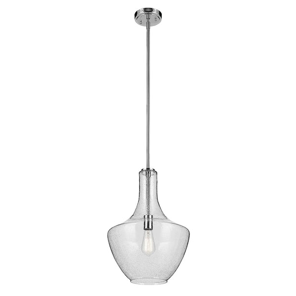 Vance 14" One Light Pendant, Clear Seeded Glass / Chrome