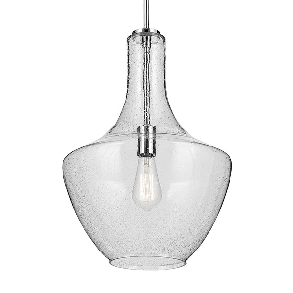 Vance 14" One Light Pendant, Clear Seeded Glass / Chrome