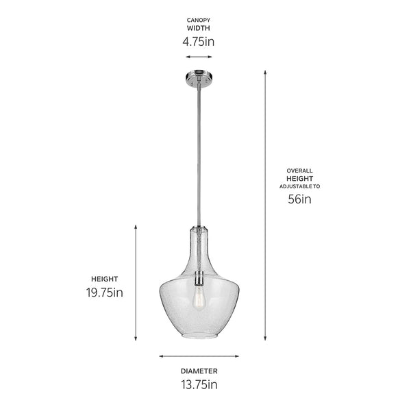 Vance 14" One Light Pendant, Clear Seeded Glass / Chrome
