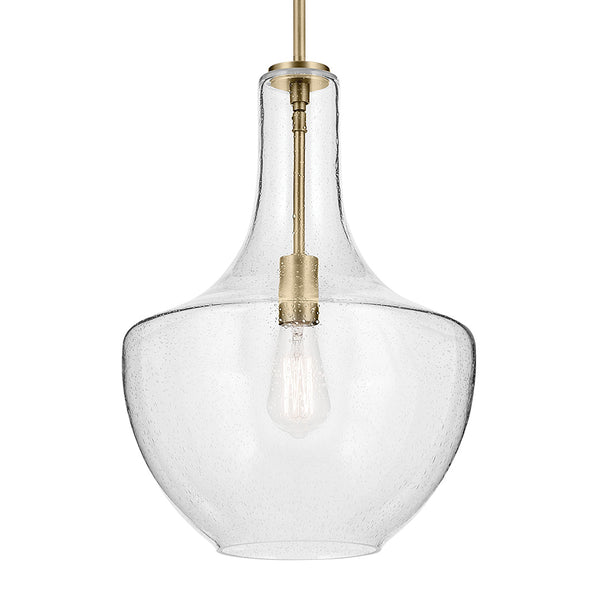 Vance 14" One Light Pendant, Clear Seeded Glass / Natural Brass