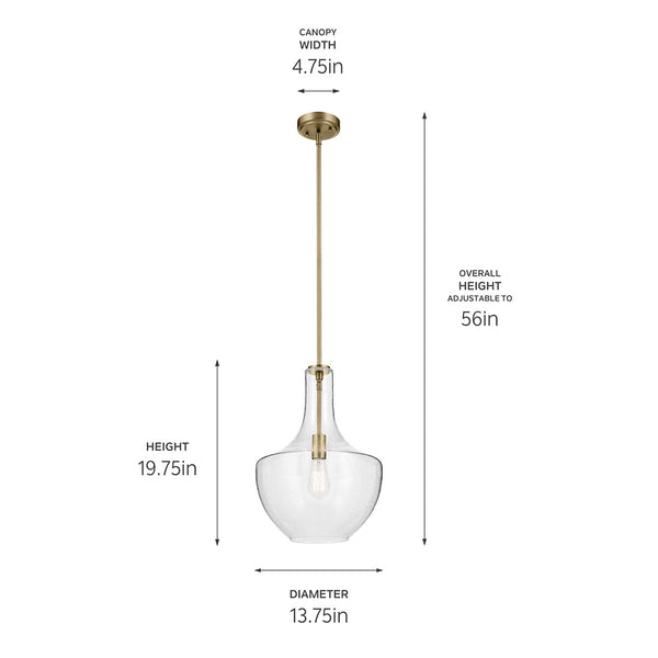 Vance 14" One Light Pendant, Clear Seeded Glass / Natural Brass