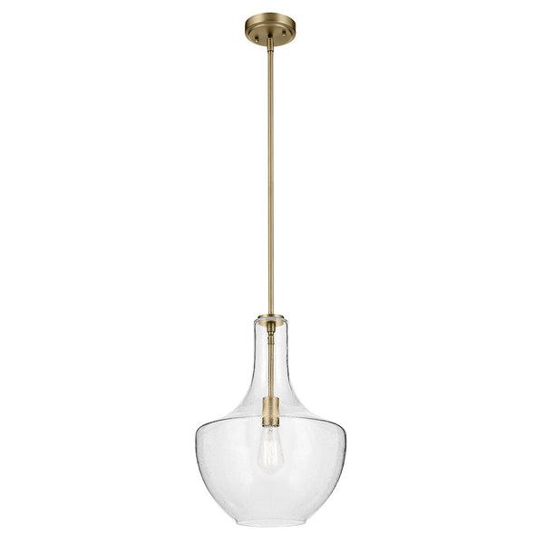 Vance 14" One Light Pendant, Clear Seeded Glass / Natural Brass