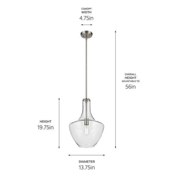 Vance 14" One Light Pendant, Clear Glass / Brushed Nickel