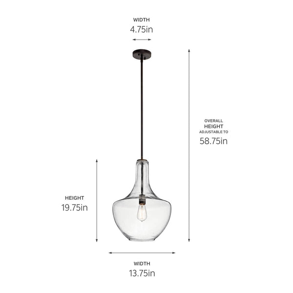 Vance 14" One Light Pendant, Clear Seeded Glass / Olde Bronze