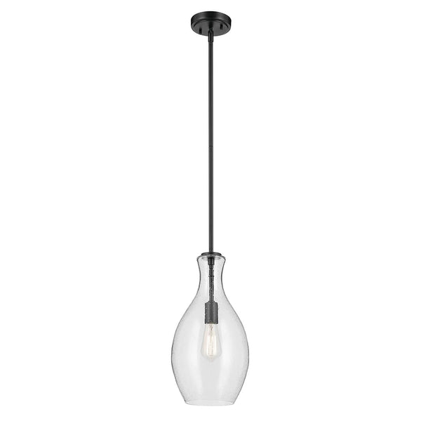 Vance 9" One Light Pendant, Clear Seeded Glass / Black
