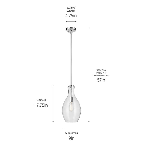 Vance 9" One Light Pendant, Clear Seeded Glass / Chrome