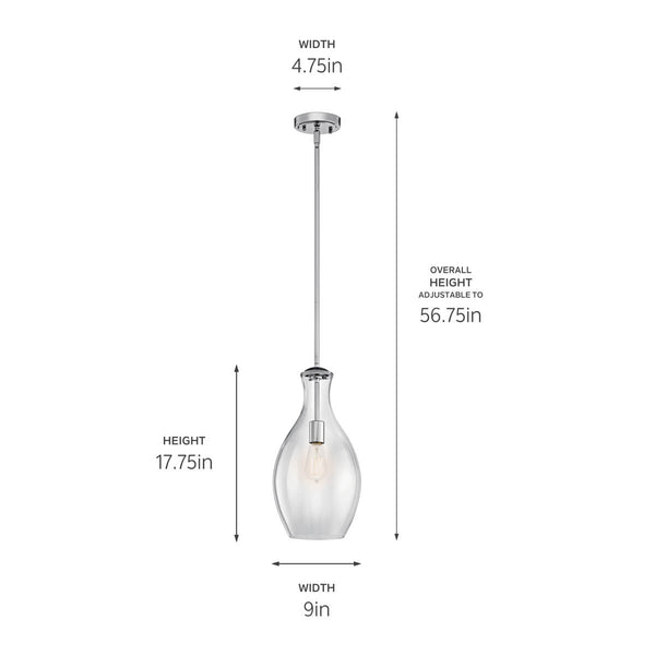 Vance 9" One Light Pendant, Clear Glass / Chrome