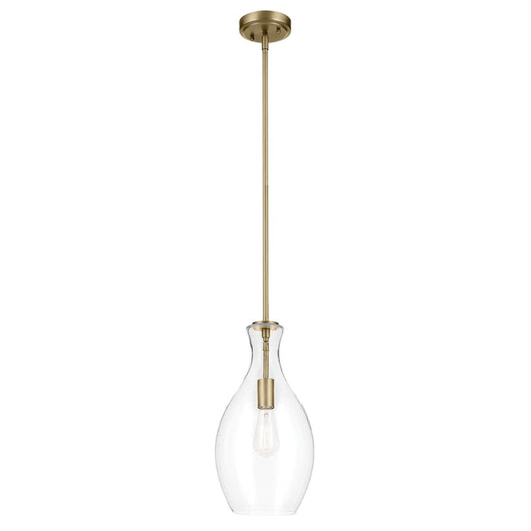 Vance 9" One Light Pendant, Clear Seeded Glass / Natural Brass