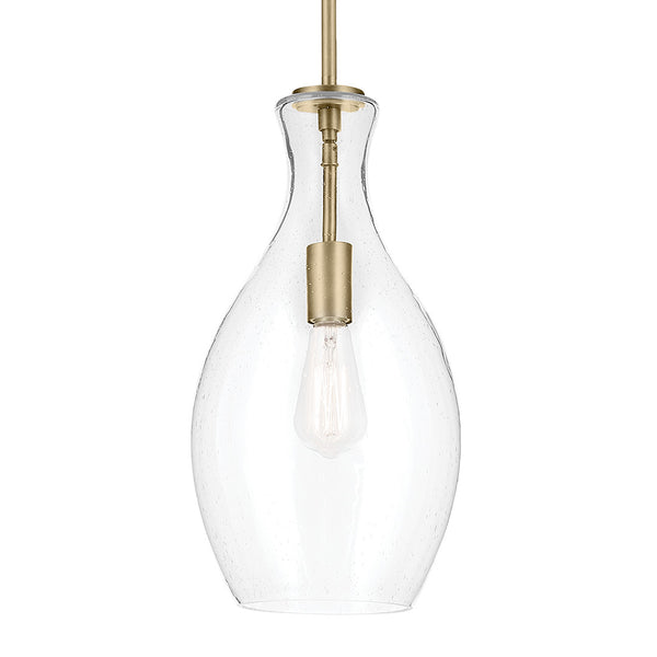 Vance 9" One Light Pendant, Clear Seeded Glass / Natural Brass