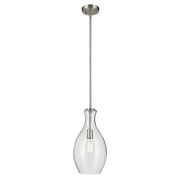 Vance 9" One Light Pendant, Clear Seeded Glass / Brushed Nickel