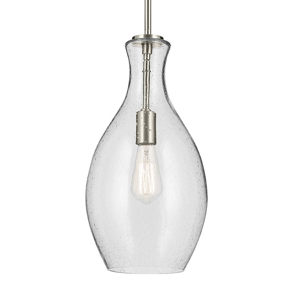 Vance 9" One Light Pendant, Clear Seeded Glass / Brushed Nickel