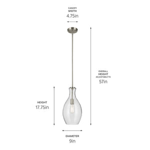 Vance 9" One Light Pendant, Clear Seeded Glass / Brushed Nickel