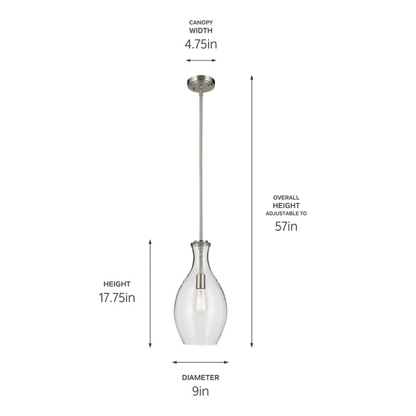 Vance 9" One Light Pendant, Clear Glass / Brushed Nickel