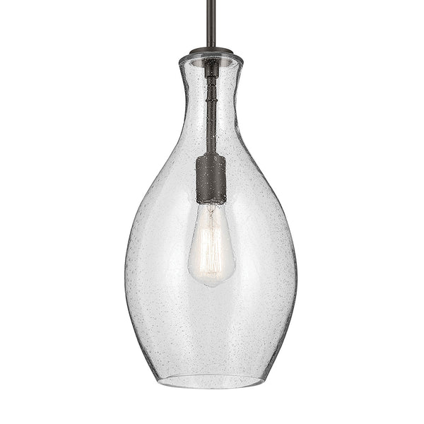 Vance 9" One Light Pendant, Clear Seeded Glass / Olde Bronze