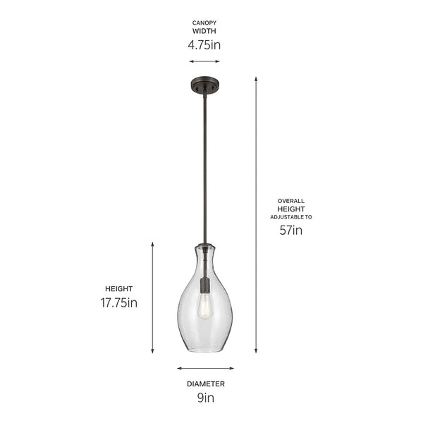 Vance 9" One Light Pendant, Clear Seeded Glass / Olde Bronze