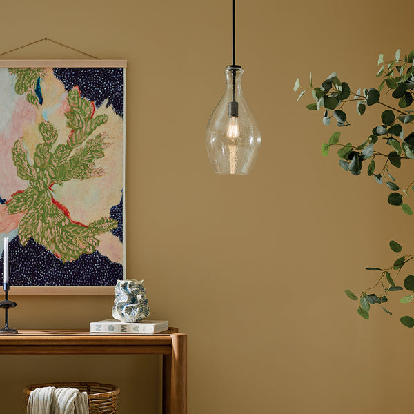 Vance 9" One Light Pendant, Clear Seeded Glass / Olde Bronze