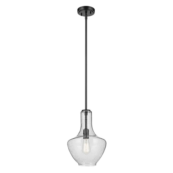 Vance 10" One Light Pendant, Clear Seeded Glass / Black