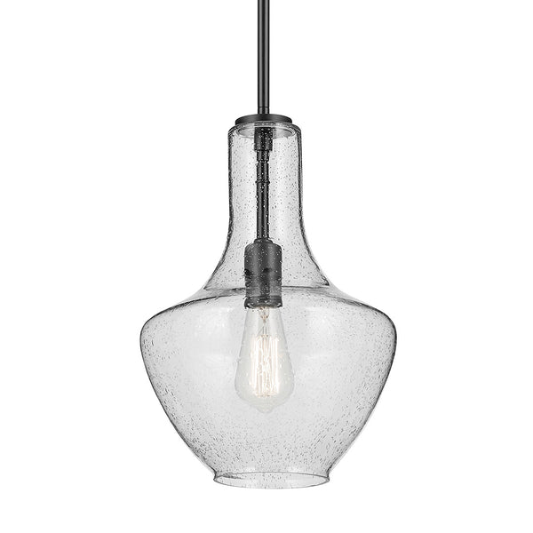 Vance 10" One Light Pendant, Clear Seeded Glass / Black