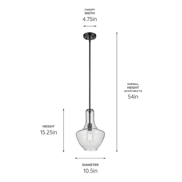 Vance 10" One Light Pendant, Clear Seeded Glass / Black