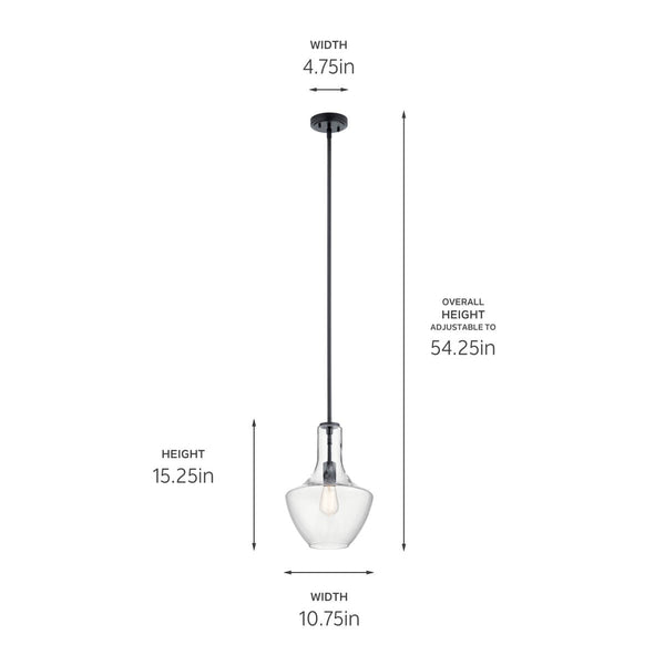 Vance 10" One Light Pendant, Clear Glass / Black