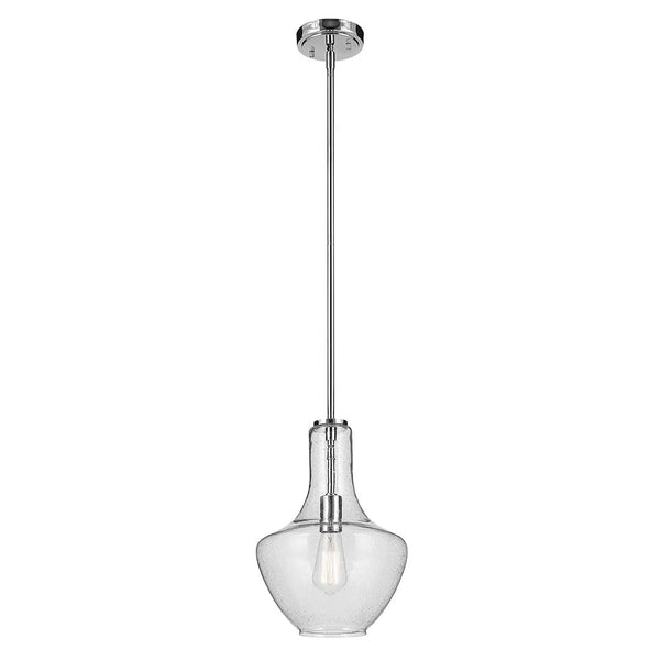Vance 10" One Light Pendant, Clear Seeded Glass / Chrome