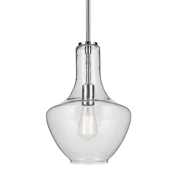 Vance 10" One Light Pendant, Clear Seeded Glass / Chrome