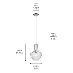 Vance 10" One Light Pendant, Clear Seeded Glass / Chrome