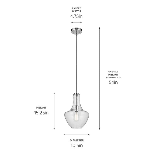 Vance 10" One Light Pendant, Clear Seeded Glass / Chrome