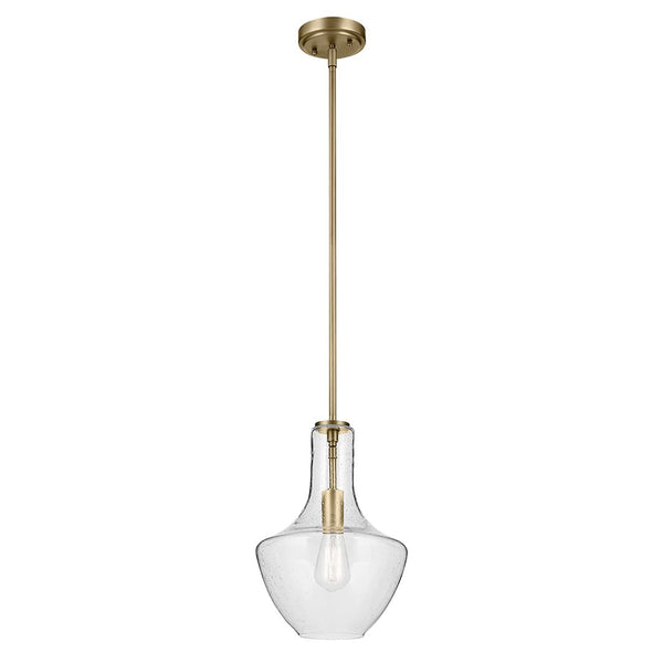 Vance 10" One Light Pendant, Clear Seeded Glass / Natural Brass