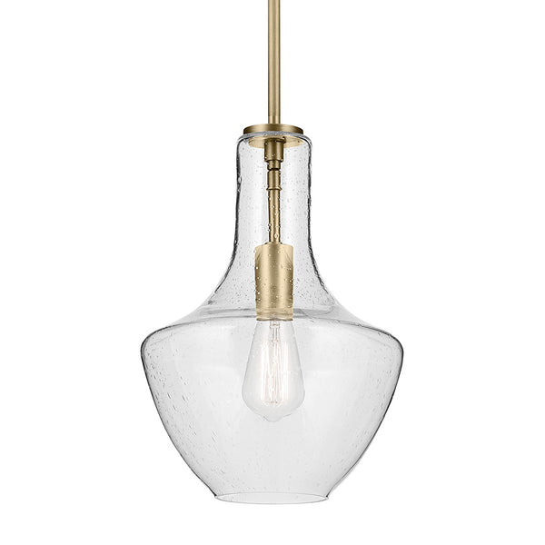 Vance 10" One Light Pendant, Clear Seeded Glass / Natural Brass