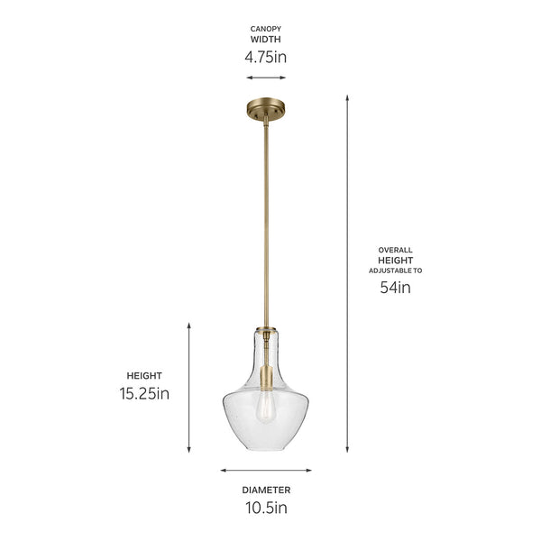 Vance 10" One Light Pendant, Clear Seeded Glass / Natural Brass