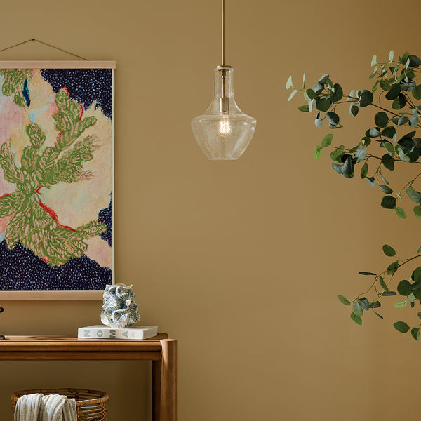 Vance 10" One Light Pendant, Clear Seeded Glass / Natural Brass