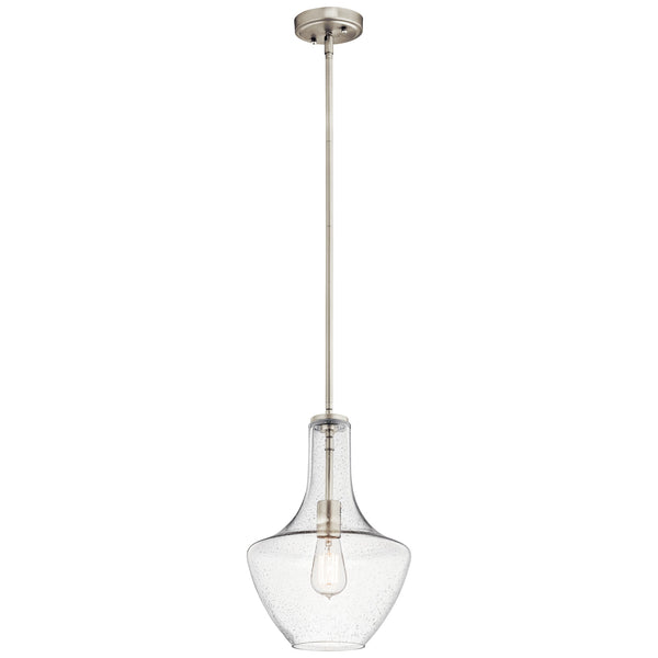 Vance 10" One Light Pendant, Clear Seeded Glass / Brushed Nickel