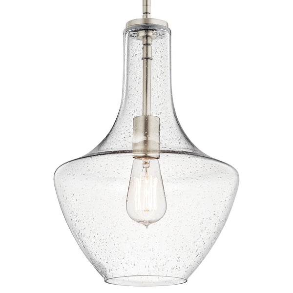 Vance 10" One Light Pendant, Clear Seeded Glass / Brushed Nickel