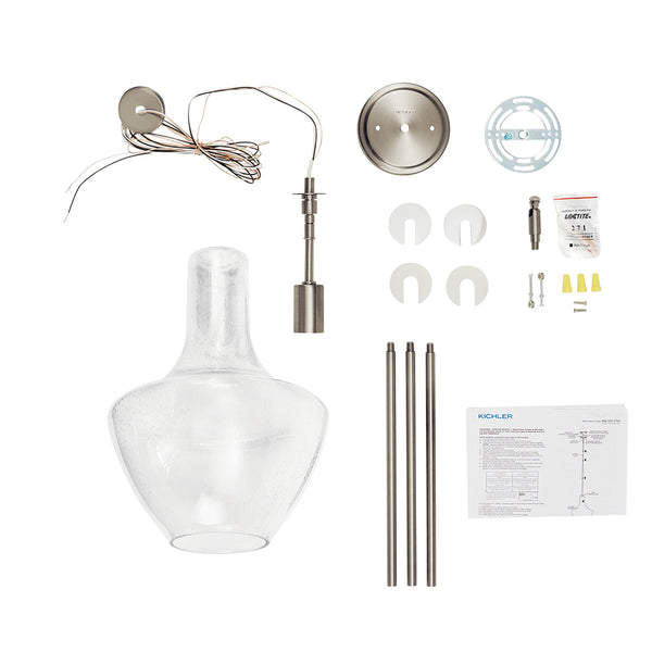 Vance 10" One Light Pendant, Clear Seeded Glass / Brushed Nickel