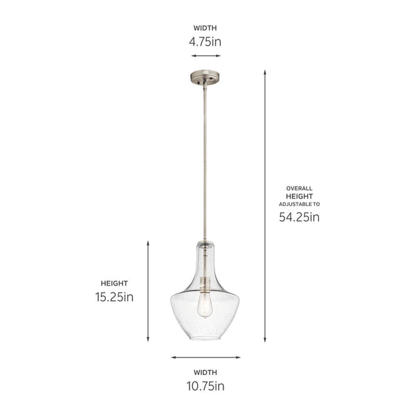 Vance 10" One Light Pendant, Clear Seeded Glass / Brushed Nickel