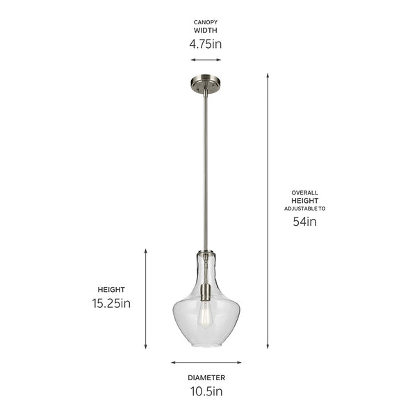 Vance 10" One Light Pendant, Clear Glass / Brushed Nickel