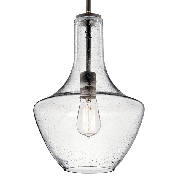 Vance 10" One Light Pendant, Clear Seeded Glass / Olde Bronze