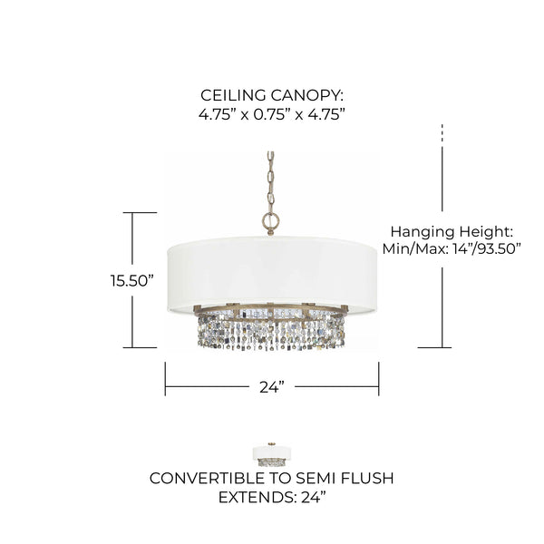 Kalei 24" Six Light Pendant, Brushed Gold