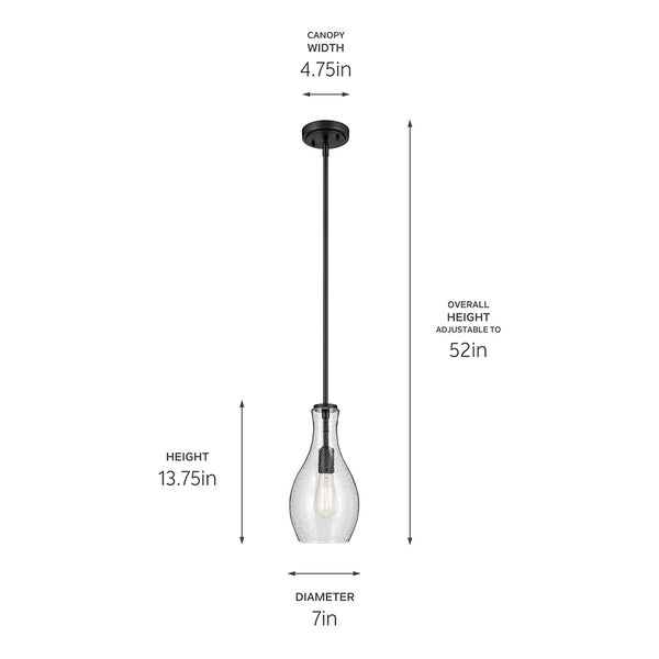 Vance 7" One Light Pendant, Clear Seeded Glass / Black