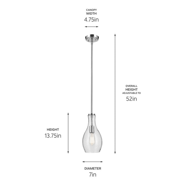 Vance 7" One Light Pendant, Clear Seeded Glass / Chrome