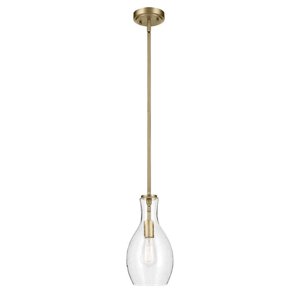 Vance 7" One Light Pendant, Clear Seeded Glass / Natural Brass