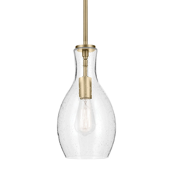 Vance 7" One Light Pendant, Clear Seeded Glass / Natural Brass