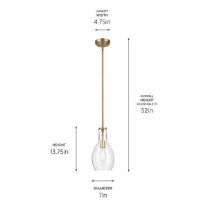 Vance 7" One Light Pendant, Clear Seeded Glass / Natural Brass