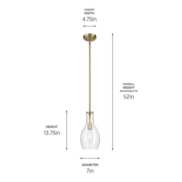 Vance 7" One Light Pendant, Clear Seeded Glass / Natural Brass