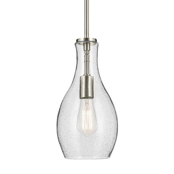 Vance 7" One Light Pendant, Clear Seeded Glass / Brushed Nickel