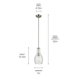 Vance 7" One Light Pendant, Clear Seeded Glass / Brushed Nickel